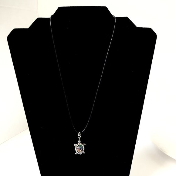 Silver Sea Turtle Pendant Necklace Colorful Enamel Sea Life Nautical Plated - Picture 6 of 9